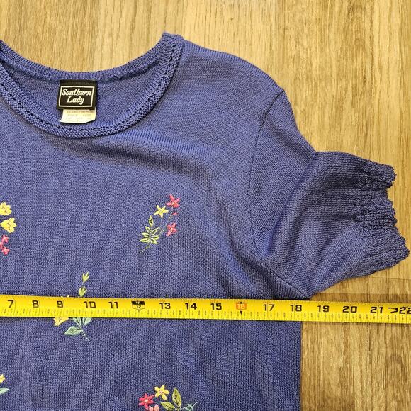 Vtg Southern Lady Embroidered Floral Sweater Womens M Blue Cottagecore Boho Gma - Picture 8 of 9